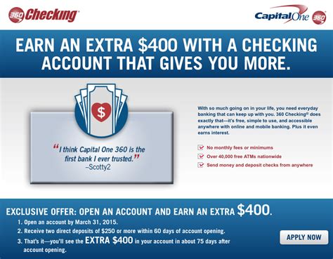capital one 360 checking bonus $400|Capital One 360 $400 Checking Bonus .